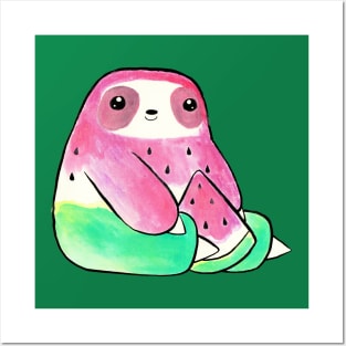 Watermelon Watercolor Sloth Posters and Art